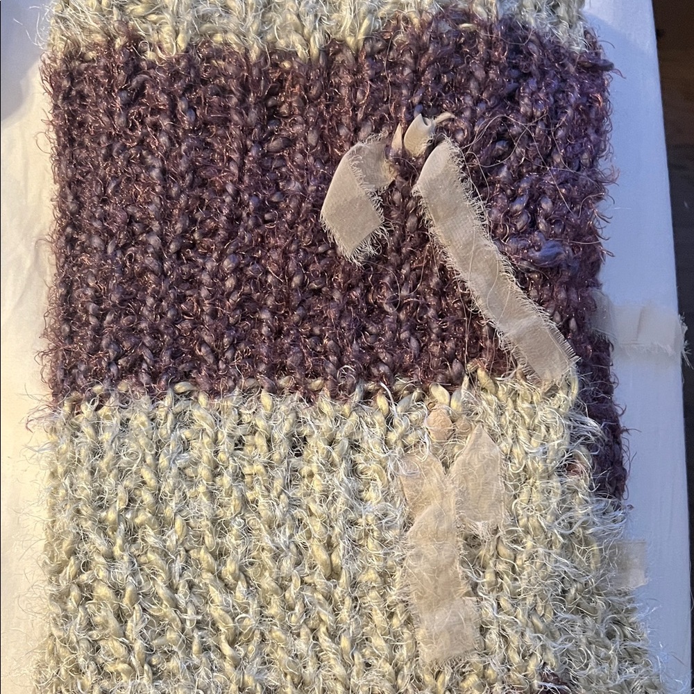 Elegant Purple and Cream Knit Scarf